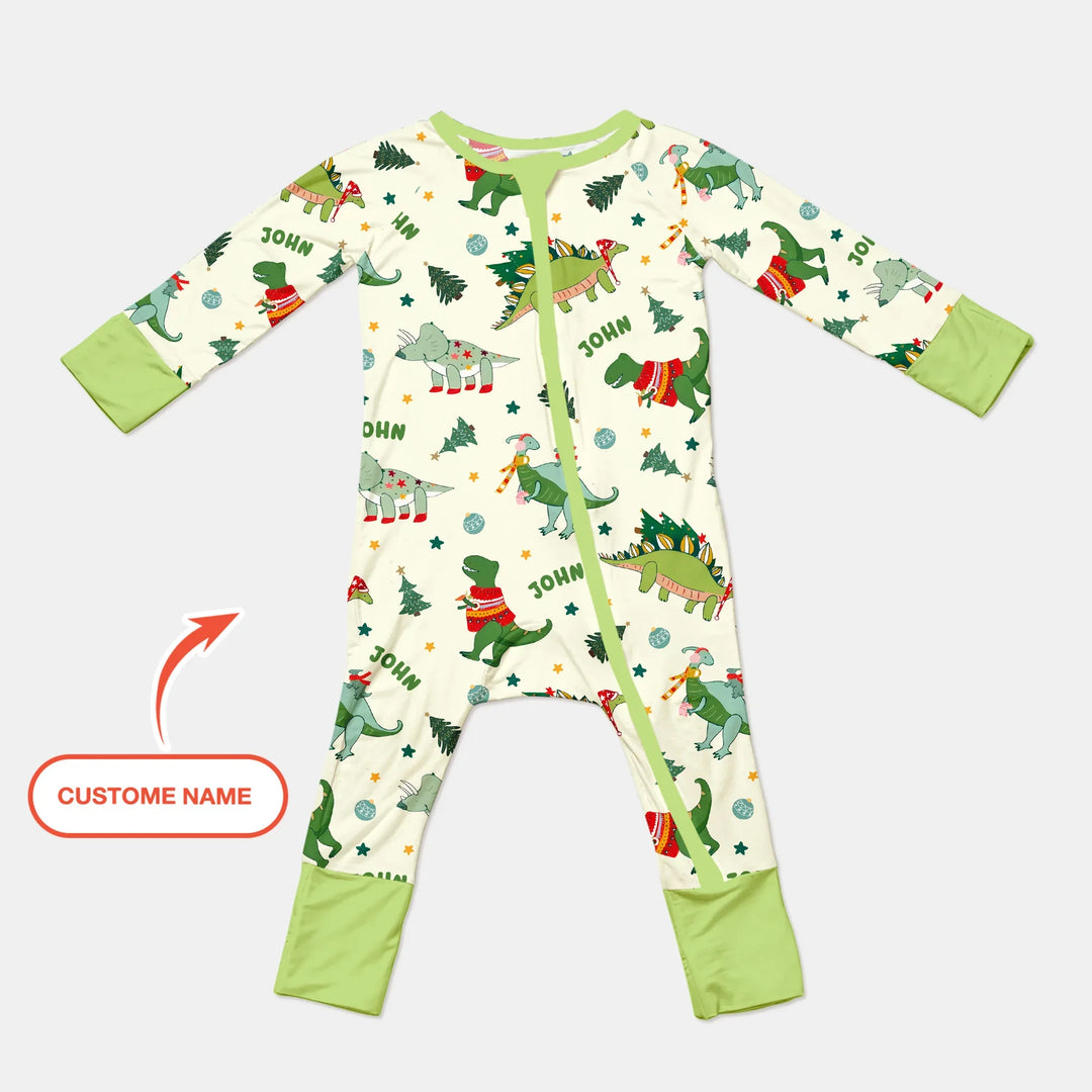 Custom Name Dinosaurs Christmas Tree Bamboo Convertible Zippy
