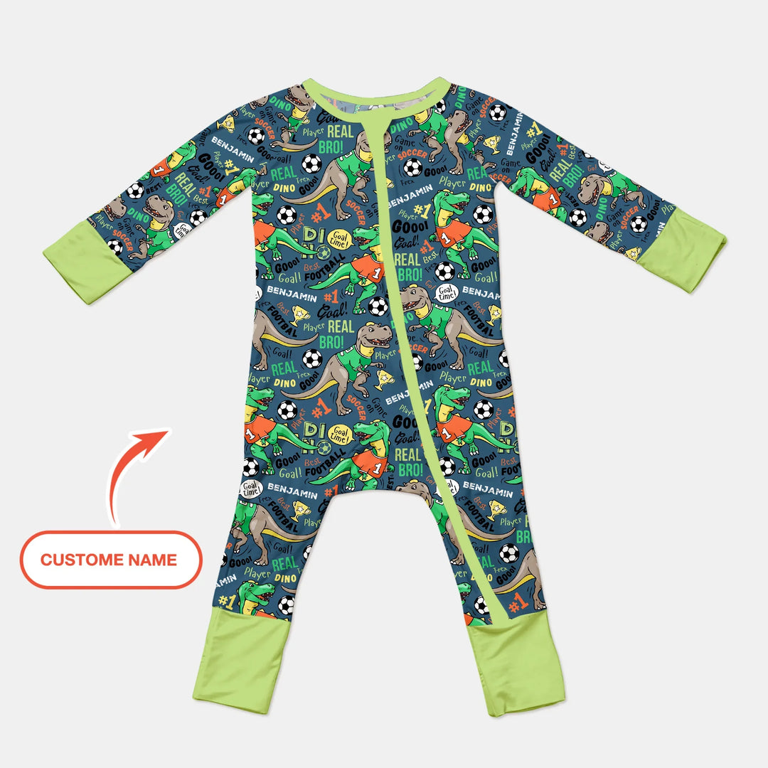 Custom Name Dino Soccer Bamboo Convertible Zippy
