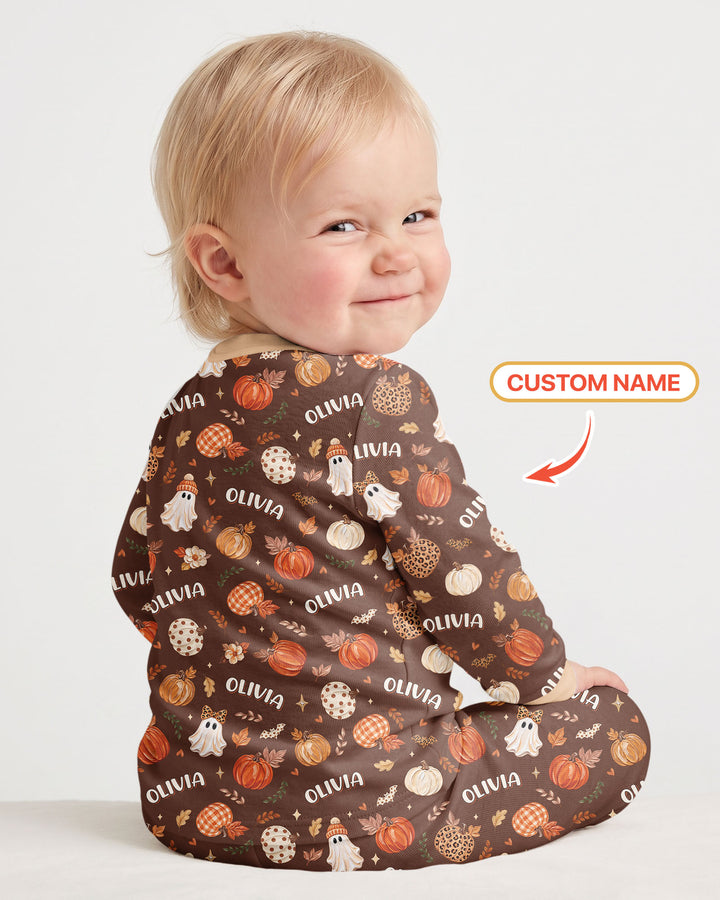 Cutest Pumpkin In The Patch Custom Name Bamboo Two Piece Long Sleeve Pajama Set