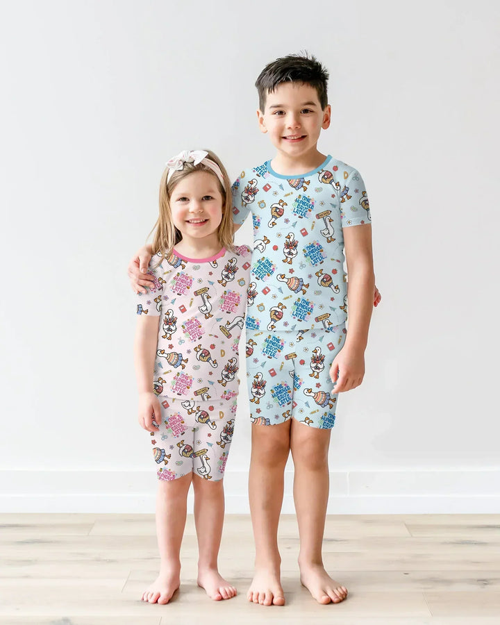 One Hundred Days Later Silly Goose Bamboo Two Piece Short Sleeve Shorts Pajama Set