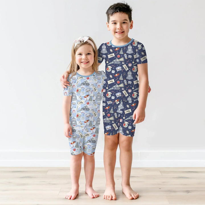 Christmas Train Bamboo Two Piece Short Sleeve Shorts Pajama Set