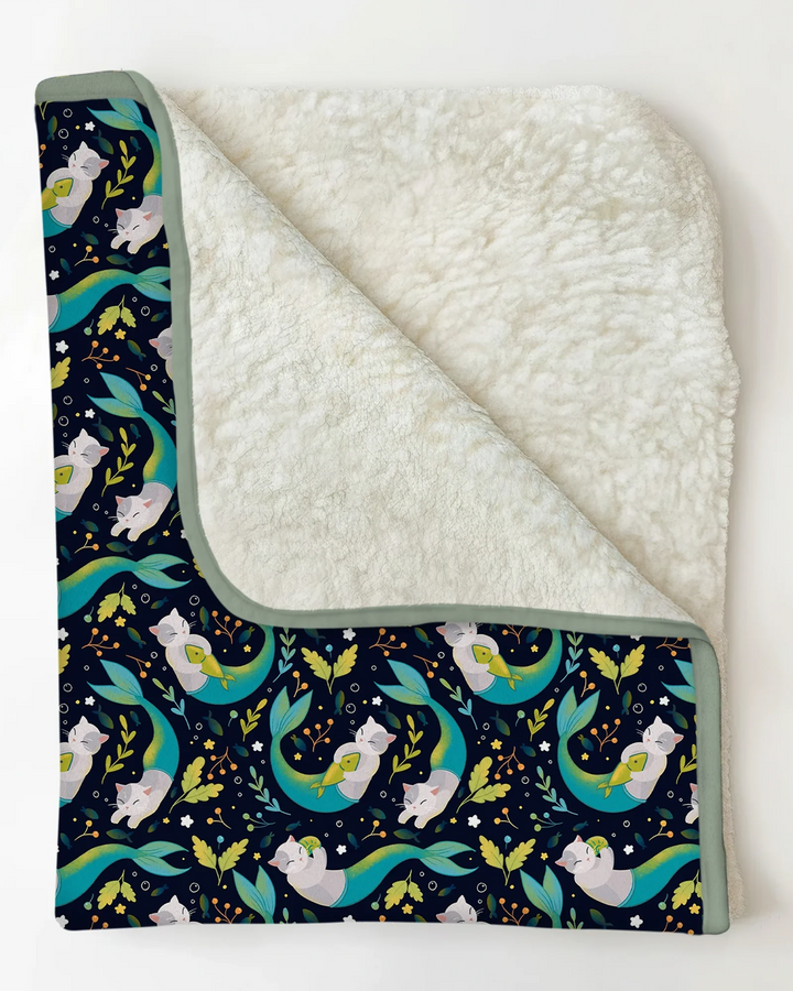 Midnight Mermaid Cats Bamboo Blanket