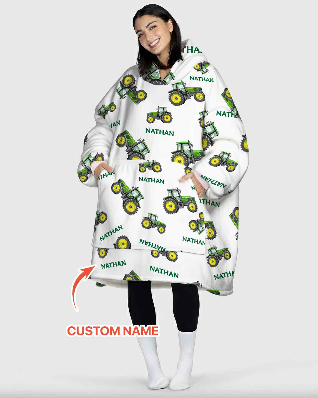 Custom Name Green Tractors Matching Daddy & Me Bamboo Blanket Hoodie