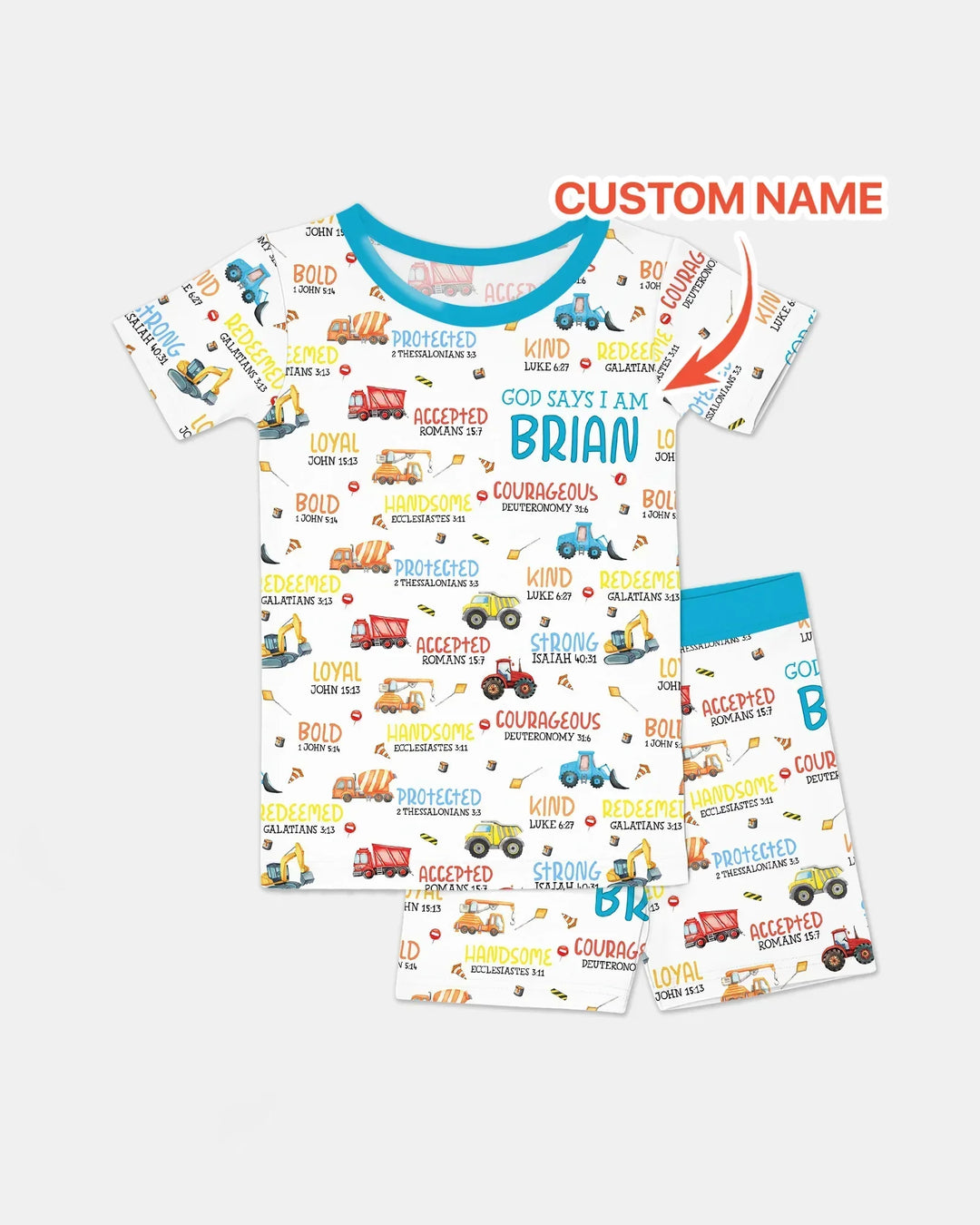 Personalized God Says I Am Little Builder Bamboo Two Piece Short Sleeve Shorts Pajama Set