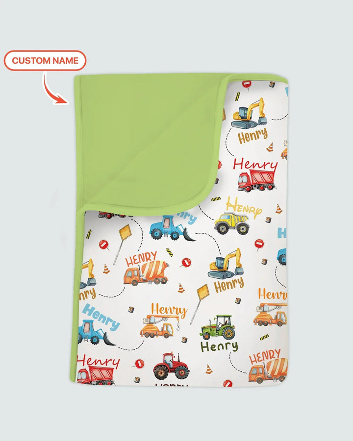 Construction Vehicles Custom Name Bamboo Blanket
