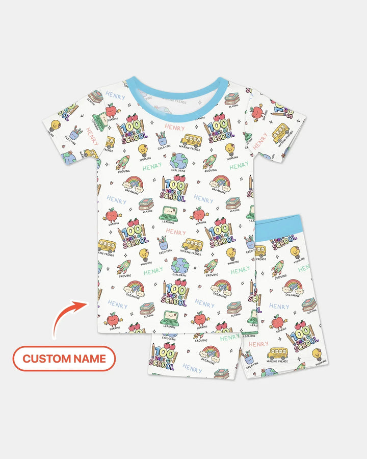 Custom Name Celebration Hundred Days Bamboo Two Piece Short Sleeve Shorts Pajama Set
