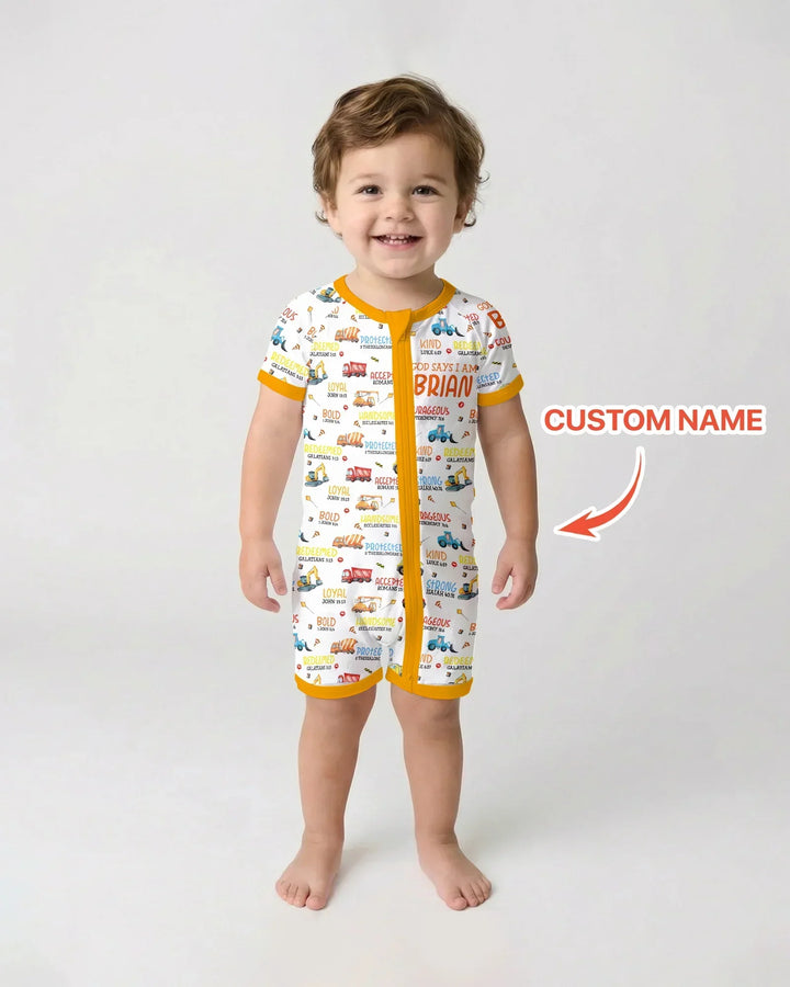 Personalized God Says I Am Little Builder Bamboo Shorty Zippy