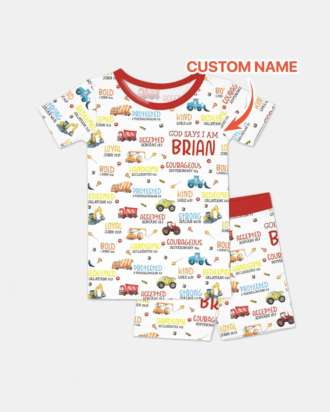 Personalized God Says I Am Little Builder Bamboo Two Piece Short Sleeve Shorts Pajama Set