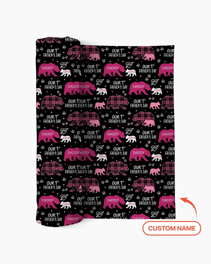Our 1st Father's Day Daddy Bear & Me Matching swaddle blanket