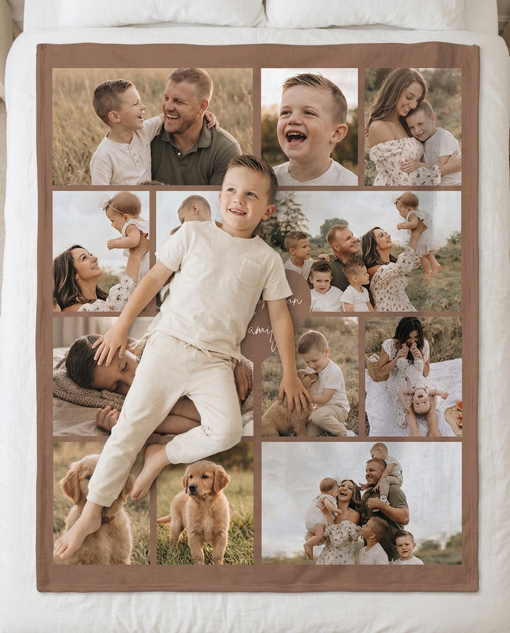 Custom Photo Collage Family Bamboo Blanket