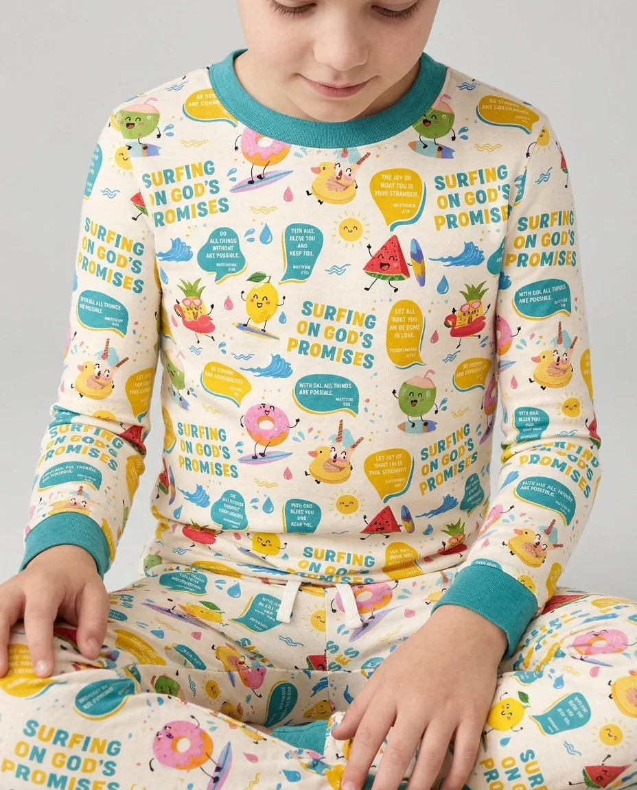 Summer Fruits Surfing On God's Promises Bamboo Two Piece Long Sleeve Pajama Set