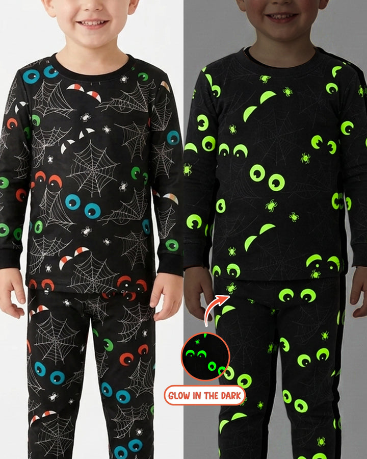 Glow In The Dark Creepy Spiderweb Bamboo Two Piece Long Sleeve Pyjamas Set