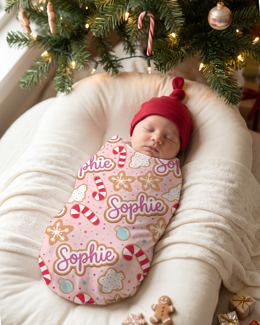Custom Name Christmas Candy Cane Bamboo Swaddle Blanket