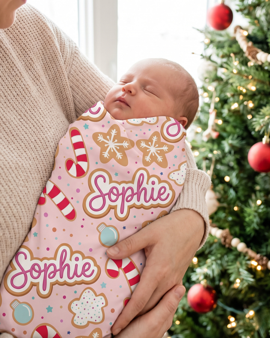 Custom Name Christmas Candy Cane Bamboo Swaddle Blanket