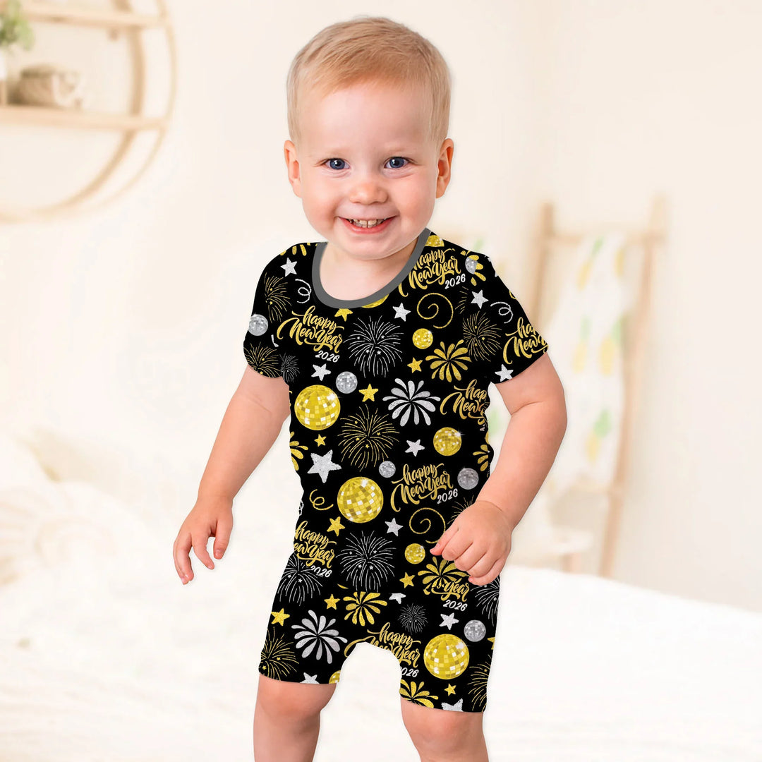 New Year's Eve Celebration Bamboo Two Piece Short Sleeve Shorts Pajama Set