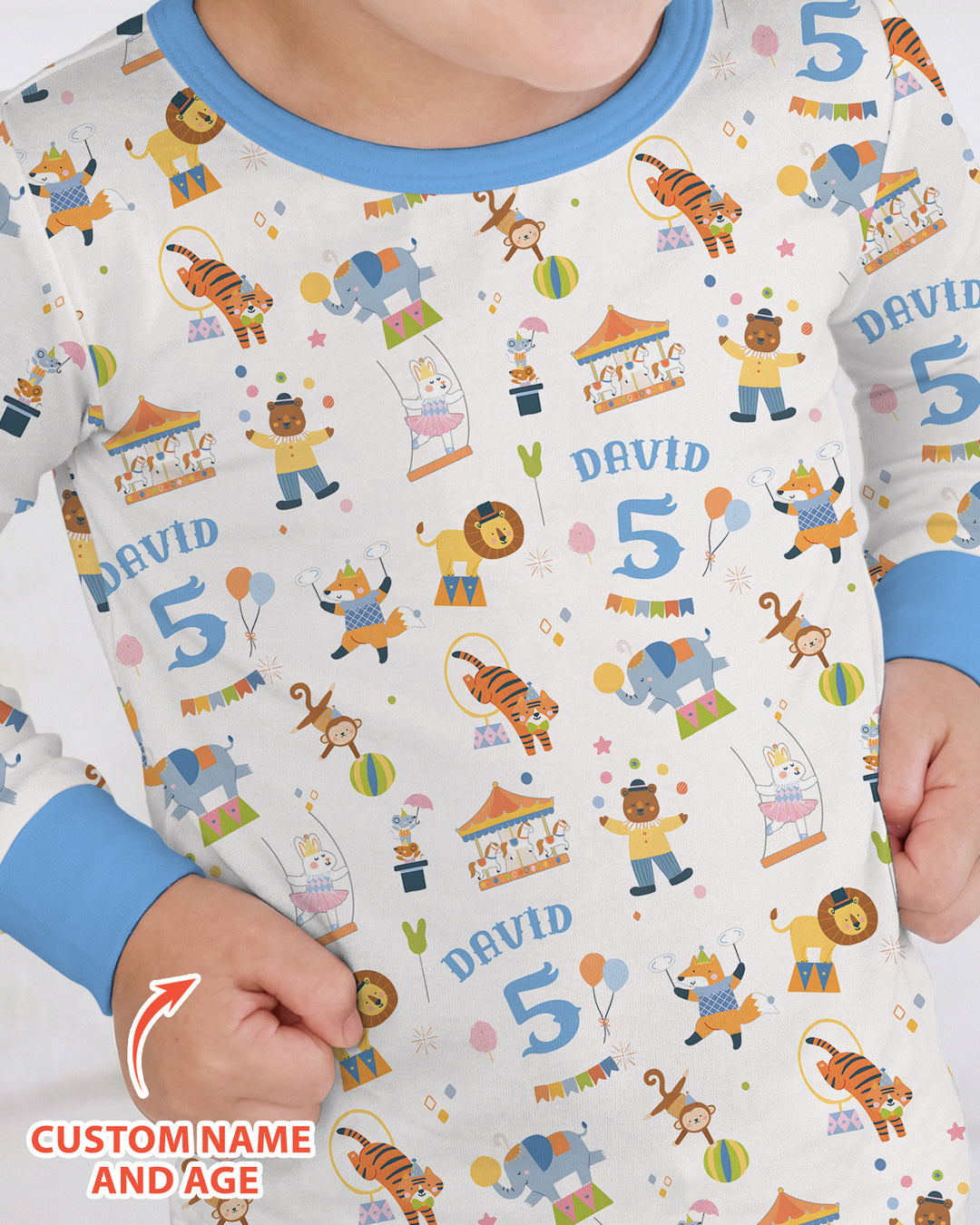 Custom Name Birthday Circus Bamboo Two Piece Long Sleeve Pajama Set