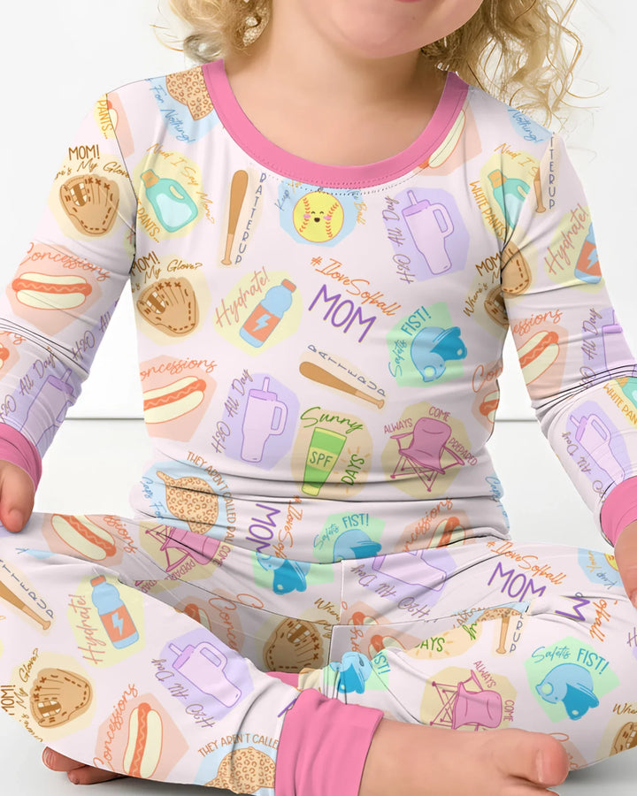 SoftBall Mom Saves The Days Two Piece Long Sleeve Pajama Set