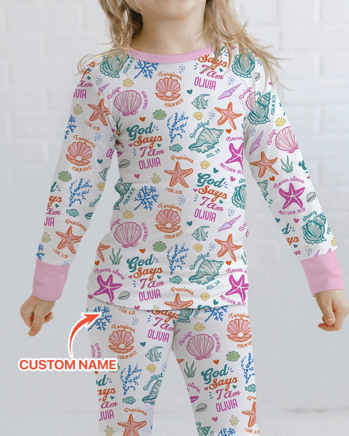 Coastal God Says I Am Custom Name Bamboo Two Piece Long Sleeve Pajama Set