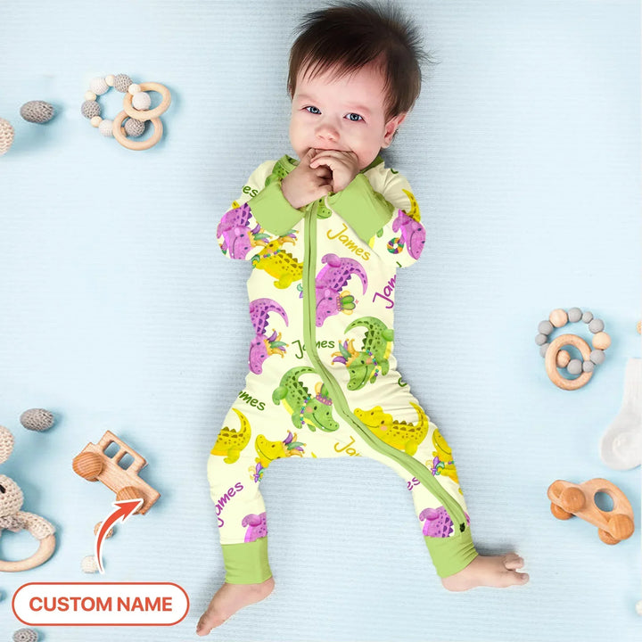 Custom Name Mardi Gras Alligator Bamboo Convertible Zippy