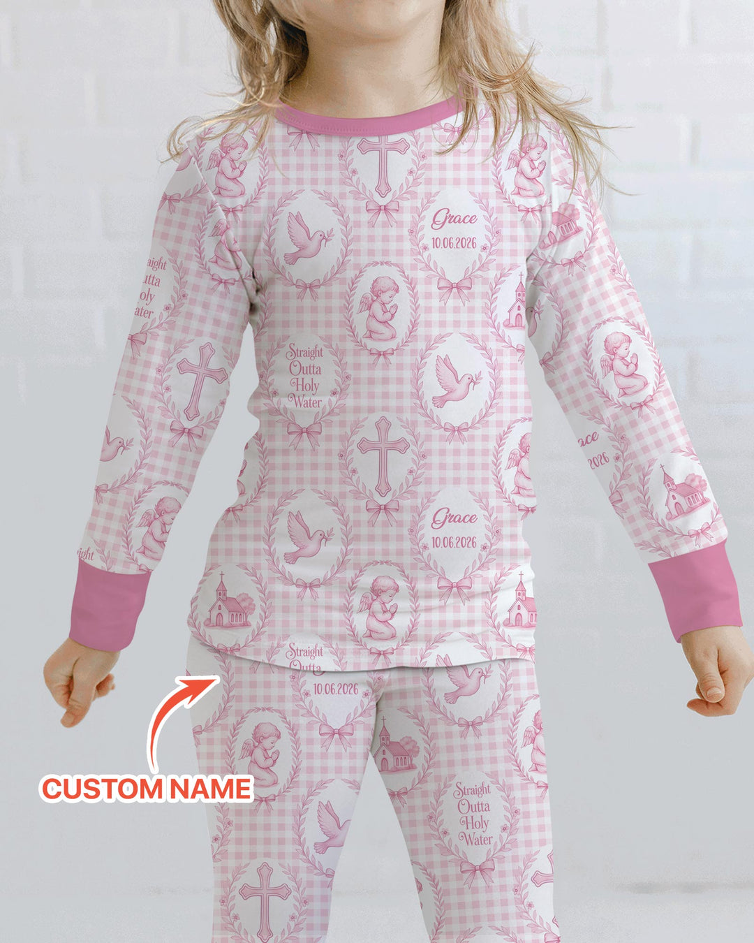 Custom Name Baptism Straight Outta Holy Water Bamboo Two Piece Long Sleeve Pajama Set