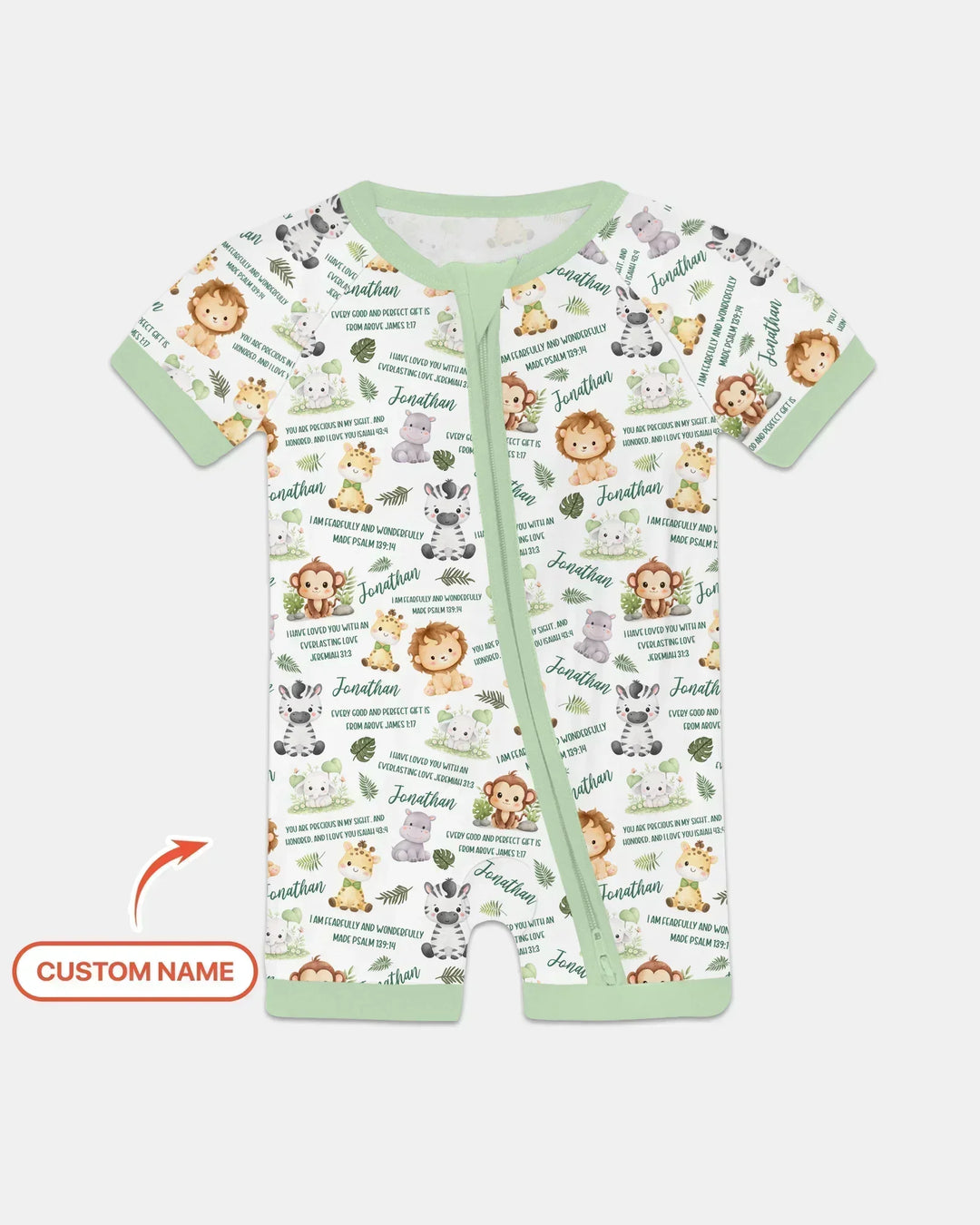 Custom Name Bible Verse Safari Animal Bamboo Shorty Zippy