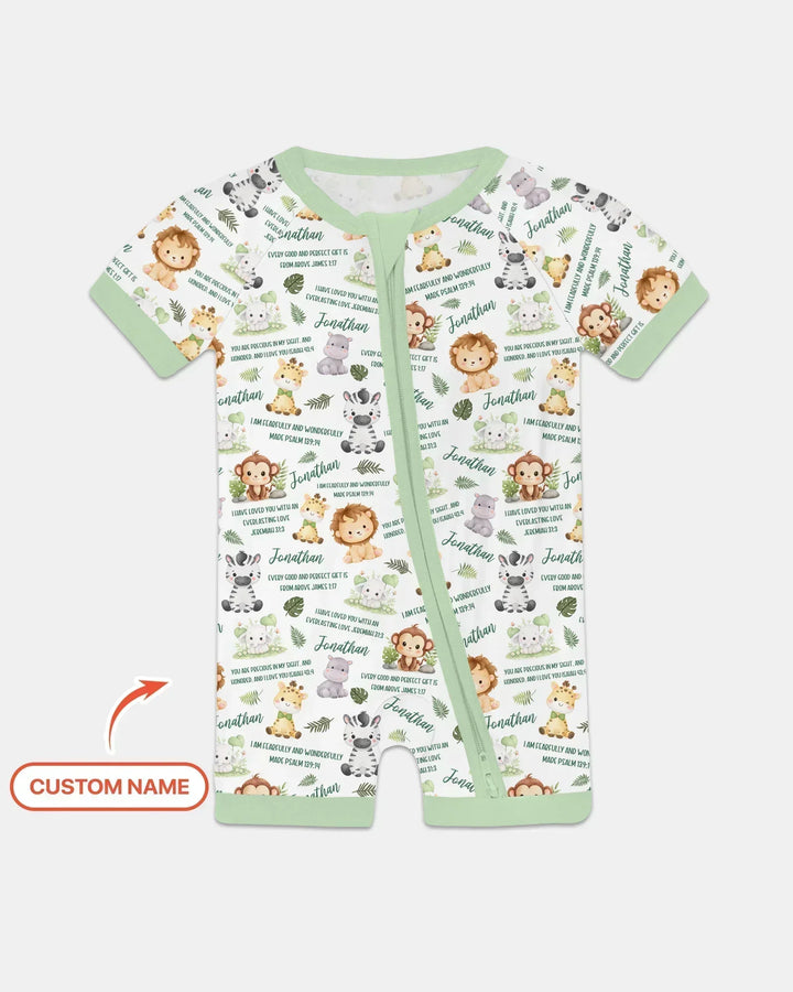 Custom Name Bible Verse Safari Animal Bamboo Shorty Zippy