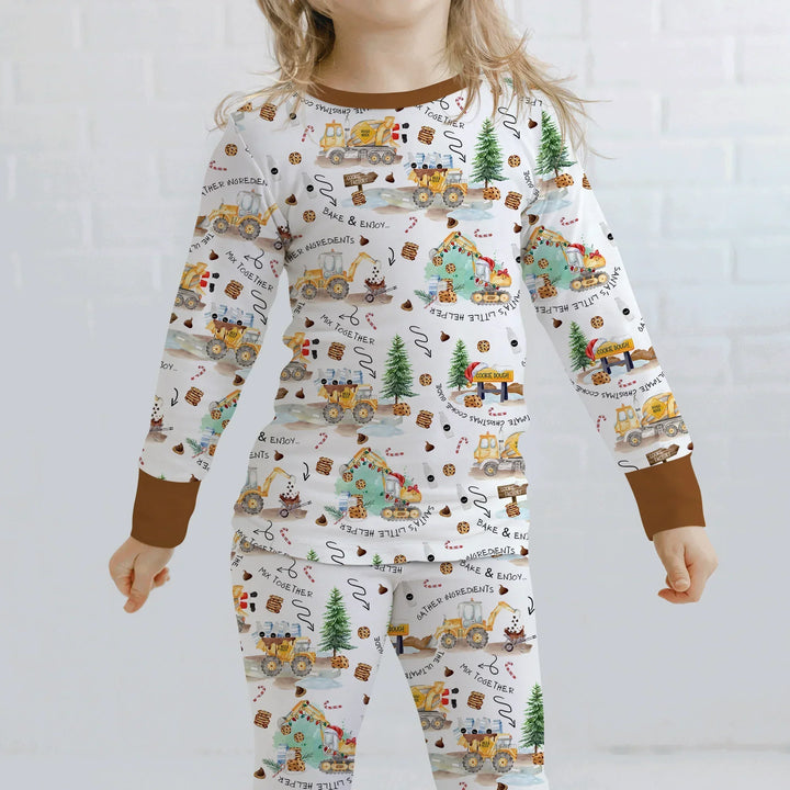 Construction Christmas Cookie Bamboo Two Piece Long Sleeve Pajama Set