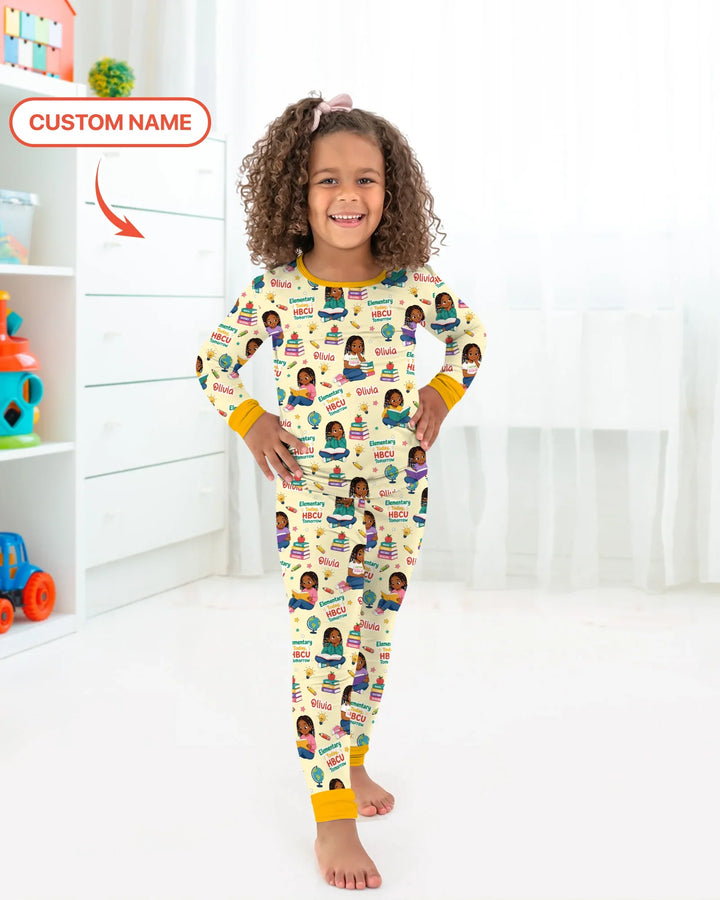 Custom Name Elementary Today HBCU Tomorrow Bamboo Two Piece Long Sleeve Pajama Set