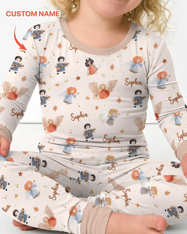 Guardian Angels Custom Name Bamboo Two Piece Long Sleeve Pajama Set