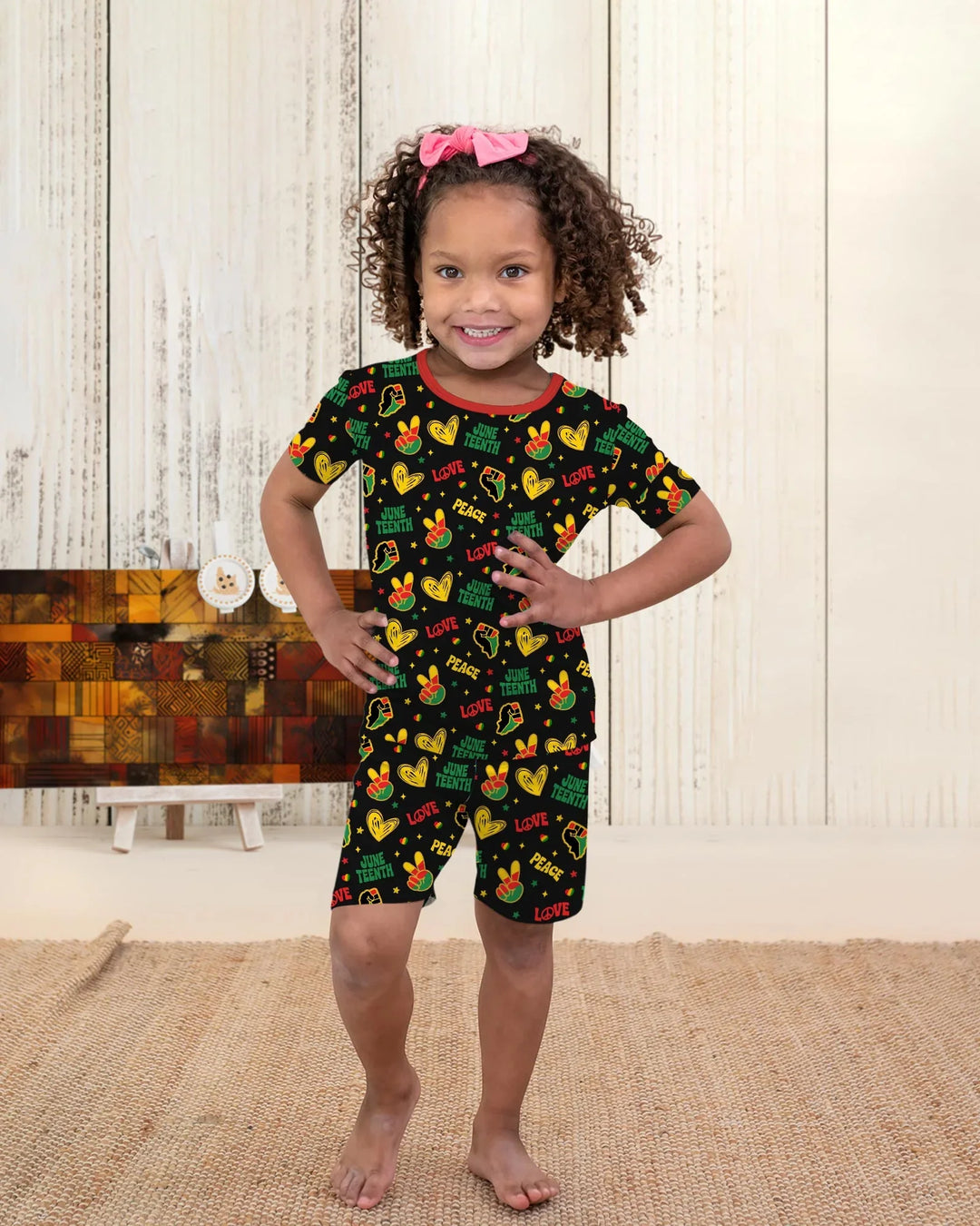 Peace Love Juneteenth Bamboo Two Piece Short Sleeve Shorts Pajama Set