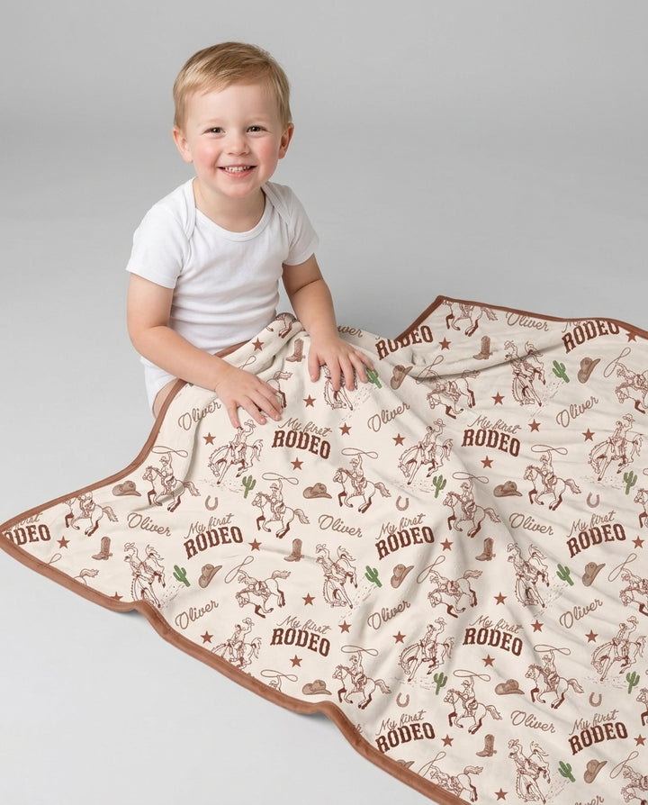 Custom Name First Rodeo Family Matching Bamboo Blanket
