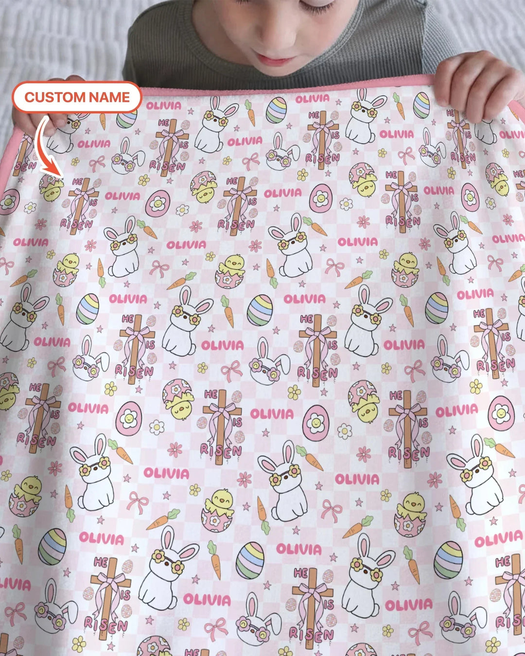Custom Name Retro Easter Bamboo Blanket