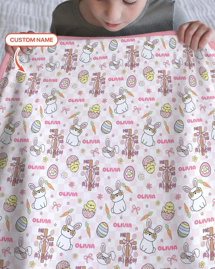 Custom Name Retro Easter Bamboo Blanket