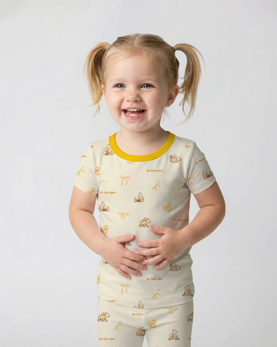Sweat Yellow Mama Bear Two Piece Short Sleeve Pajama Set