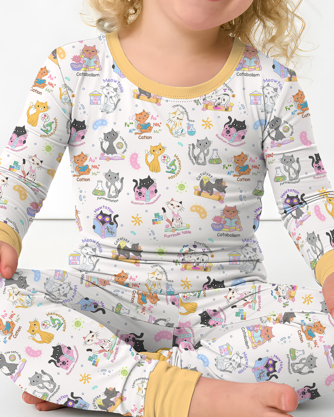 Funny Cat Love Scientist Bamboo Two Piece Long Sleeve Pajama Set