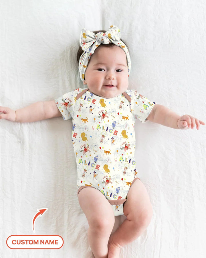 Custom Name Circus Toile Bamboo Bodysuit