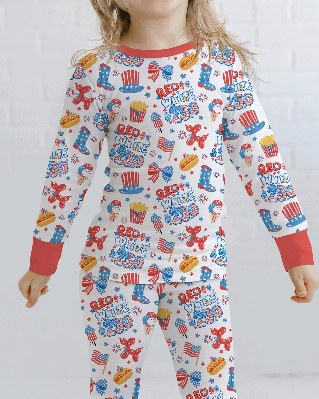 Red White & 250 Bamboo Two Piece Long Sleeve Pajama Set