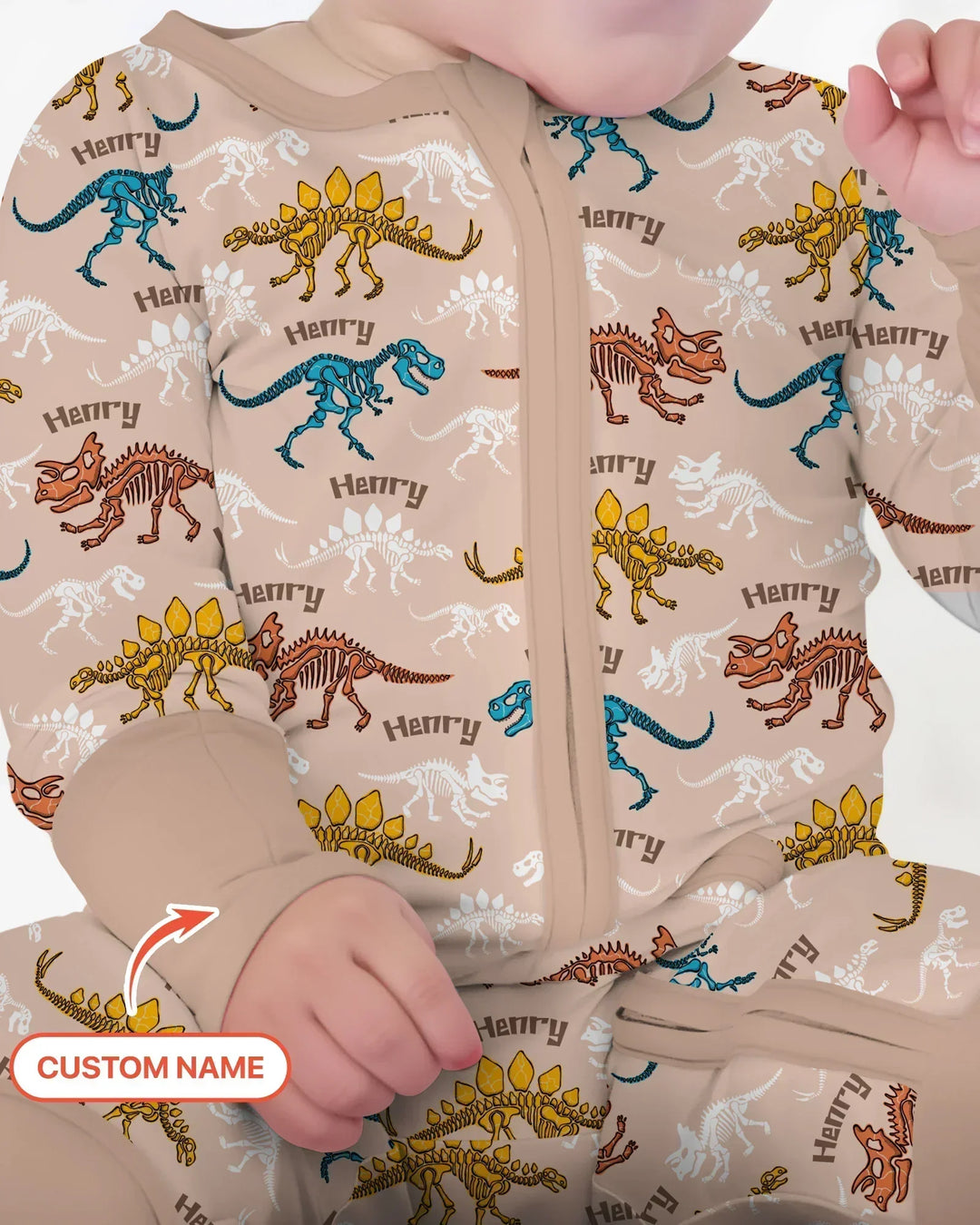 Dino Bones Parade Custom Name Bamboo Convertible Zippy