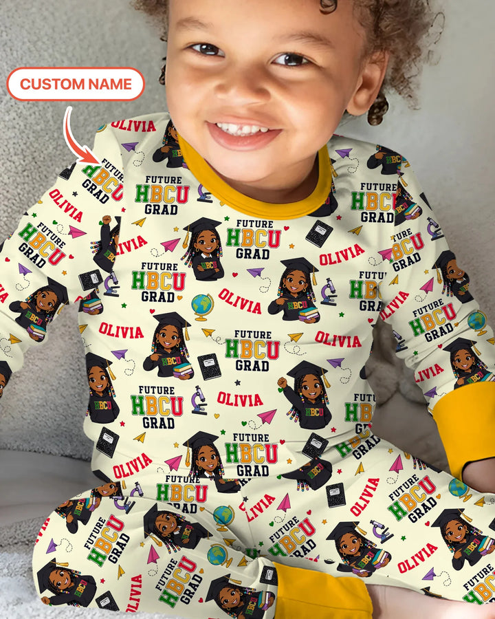 Custom Name Future HBCU Grad Bamboo Two Piece Long Sleeve Pajama Set