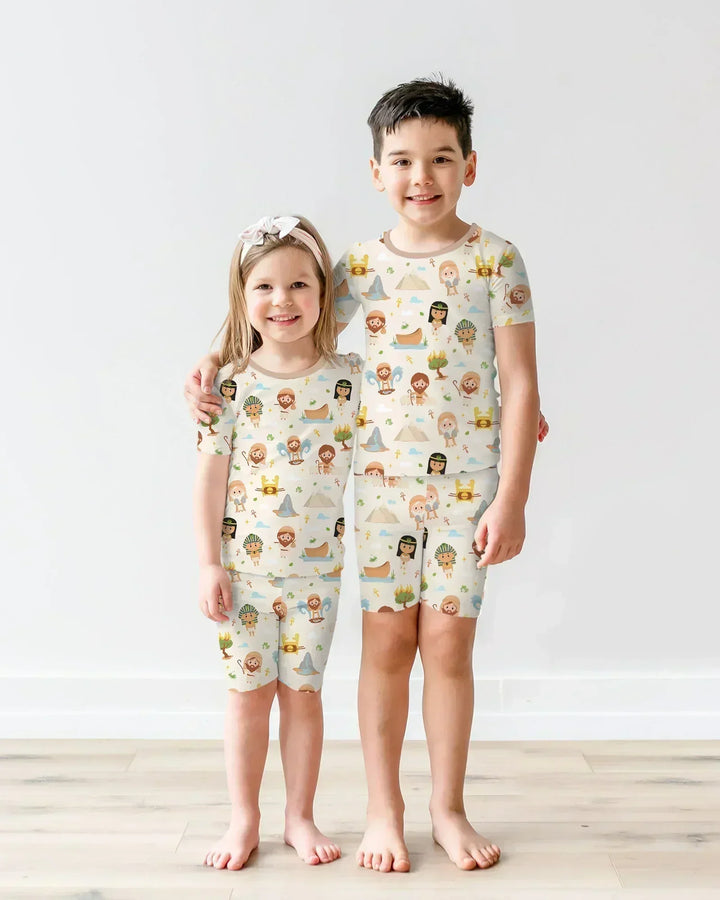 Moses Story Bamboo Two Piece Short Sleeve Shorts Pajama Set