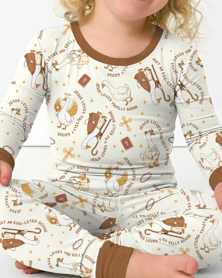 Jesus Loves You Silly Goose Bamboo Two Piece Long Sleeve Pajama Set