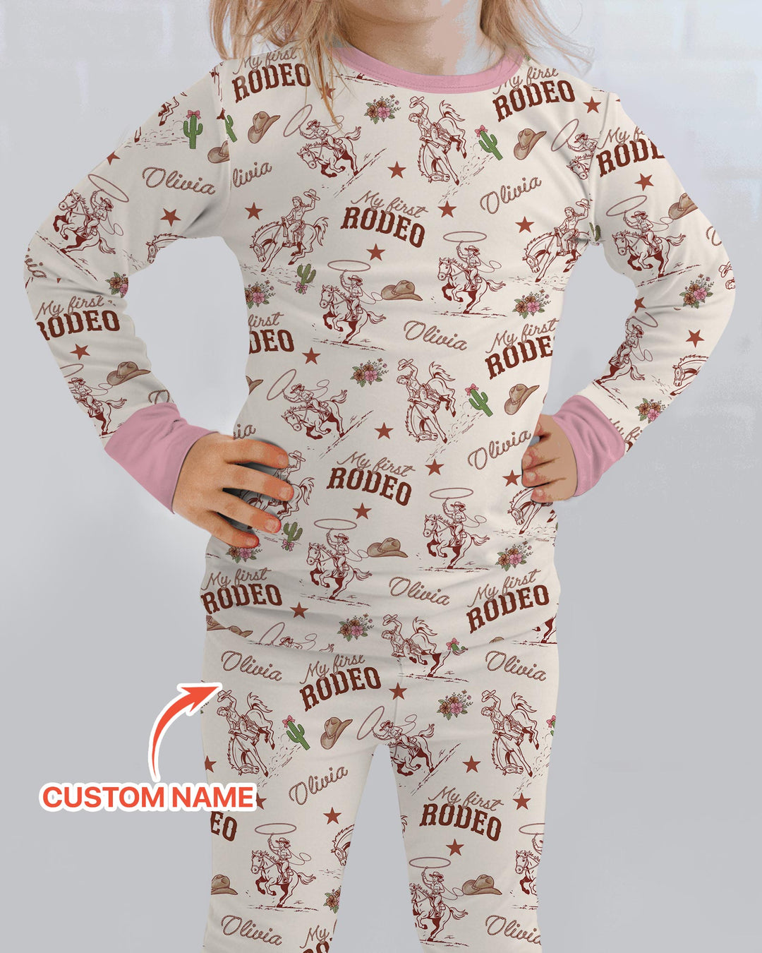 Custom Name First Rodeo Family Matching Bamboo Two Piece Long Sleeve Pajama Set