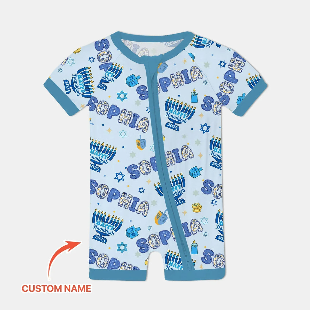 Custom name Happy Hanukkah 2025 Bamboo Shorty Zippy