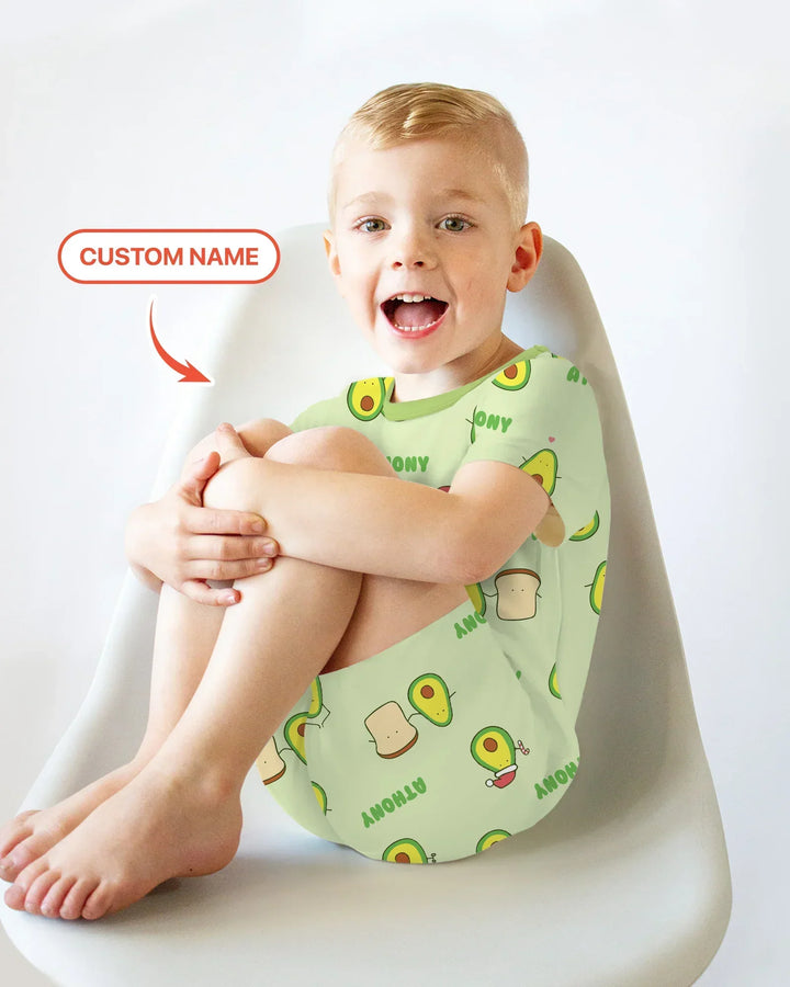 Custom Name Cute Avocado Bamboo Two Piece Short Sleeve Shorts Pajama Set
