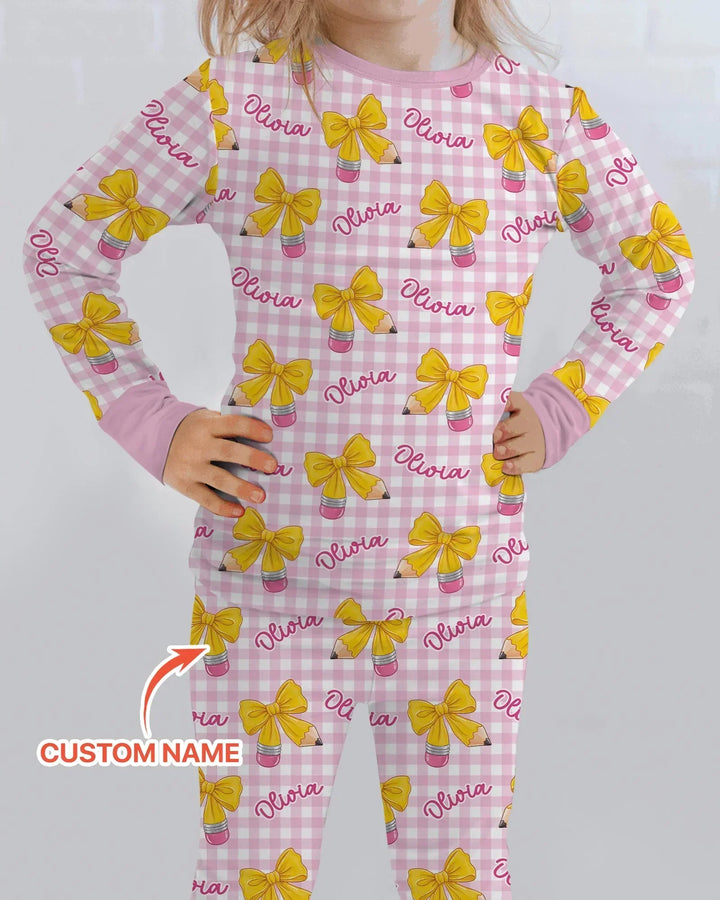 Coquette Back To School Bamboo Two Piece Long Sleeve Pajama Set
