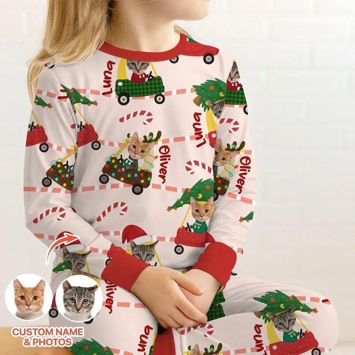 Custom Pet Photo Christmas Tikes Car Bamboo Two Piece Long Sleeve Pajama Set