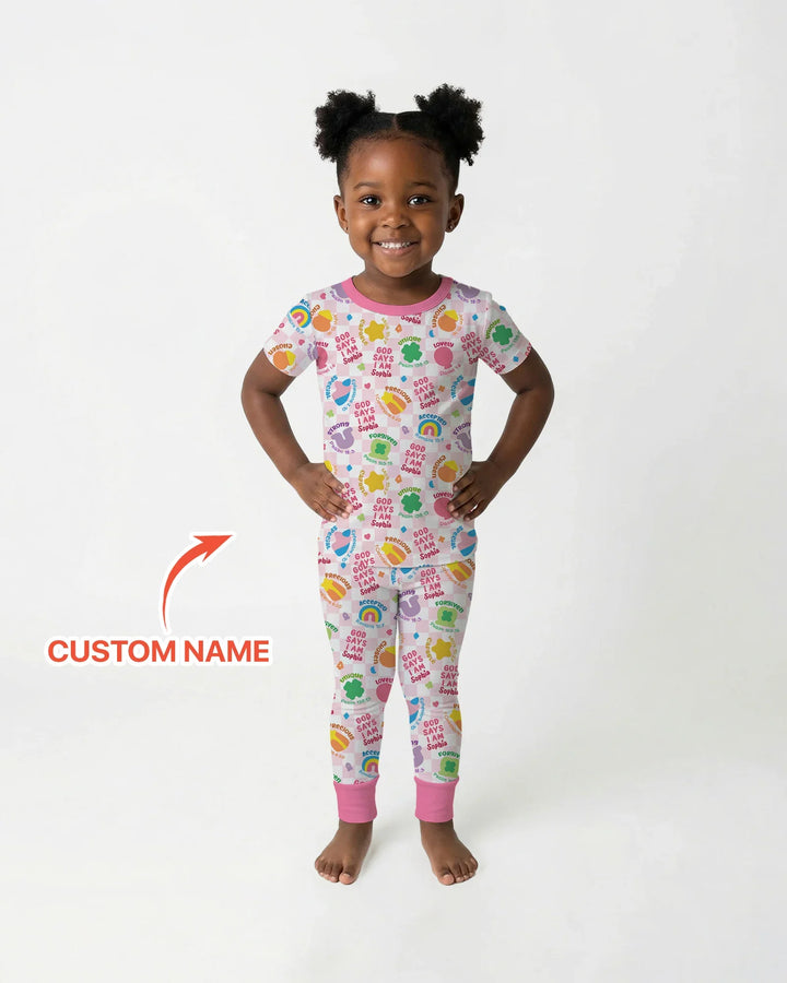 God Says I Am St. Patrick’s Day Custom Name Family Matching Bamboo Two Piece Short Sleeve Pajama Set