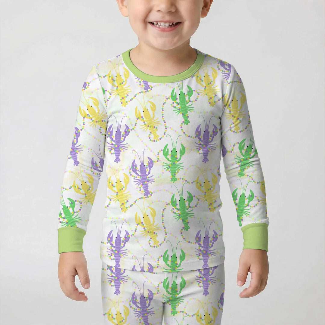Mardi Gras Crawfish Family Matching Bamboo Two Piece Long Sleeve Pajama Set