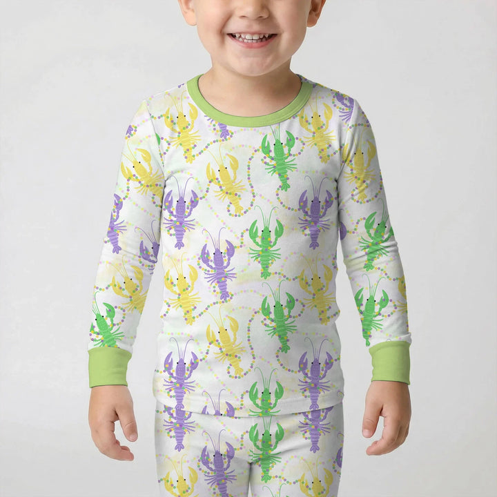 Mardi Gras Crawfish Family Matching Bamboo Two Piece Long Sleeve Pajama Set