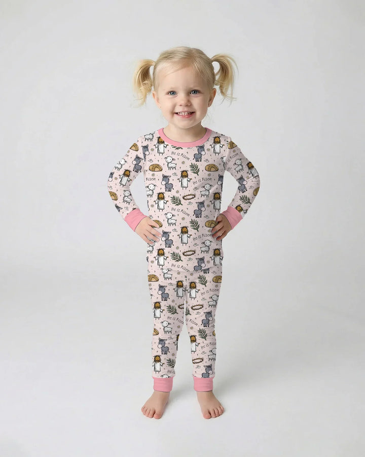 He Is Risen Easter Family Matching Bamboo Two Piece Long Sleeve Pajama Set